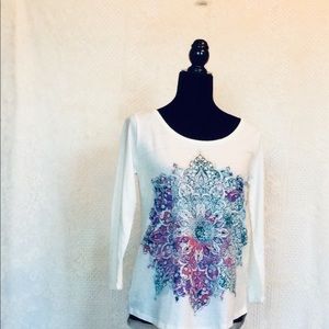 Lucky Brand Ivory Scoop Neck Cotton Blend Top Sz S